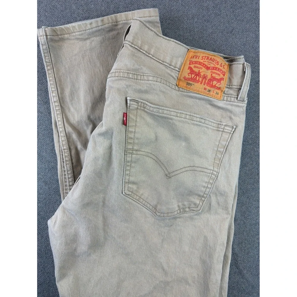 Levi's 505 Regular Fit Jeans Mens‎ 36x34 Tan Khaki Straight Leg Denim Pants